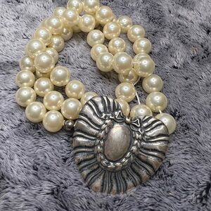 Vintage T FOREE Sterling Silver Pearl Heart Bracelet